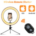 10" Portable Selfie LED Lamp for Tabletop Photography: black, white ring light with tripod, phone holder, USB control cable