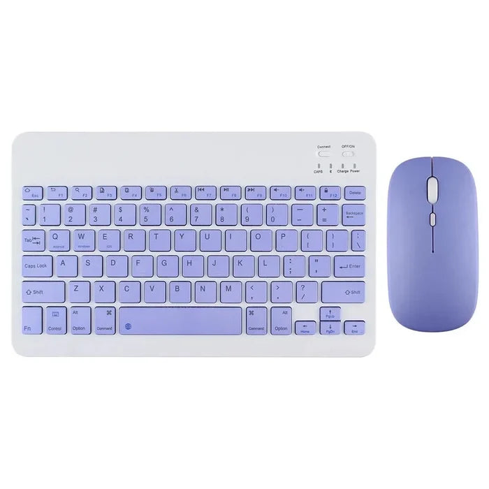 10" Wireless Bluetooth Keyboard and Mouse Set by "": lavender purple, white portable keyboard and mouse set with a smartphone