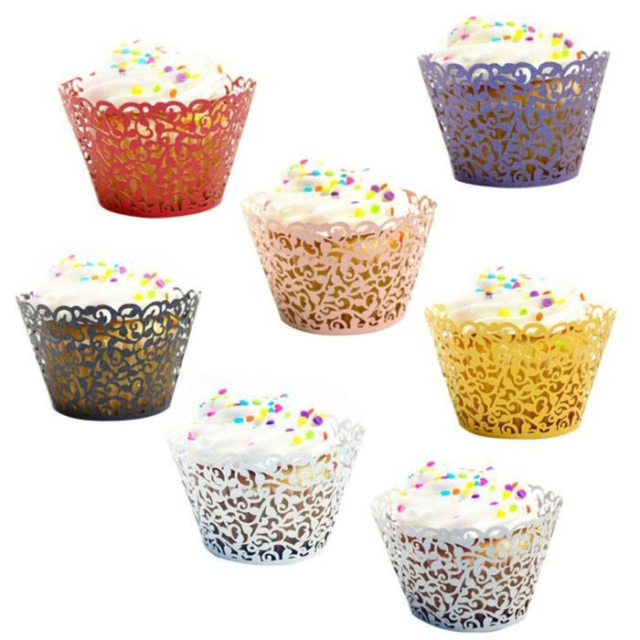 100-piece set of Delicate Vine Laser Cut Cupcake Wrappers: red, purple decorative cupcake wrappers, decorative, ornate style