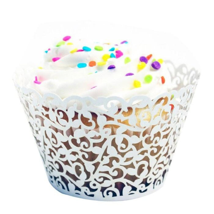 100-piece set of Delicate Vine Laser Cut Cupcake Wrappers: red, purple decorative cupcake wrappers, decorative, ornate style