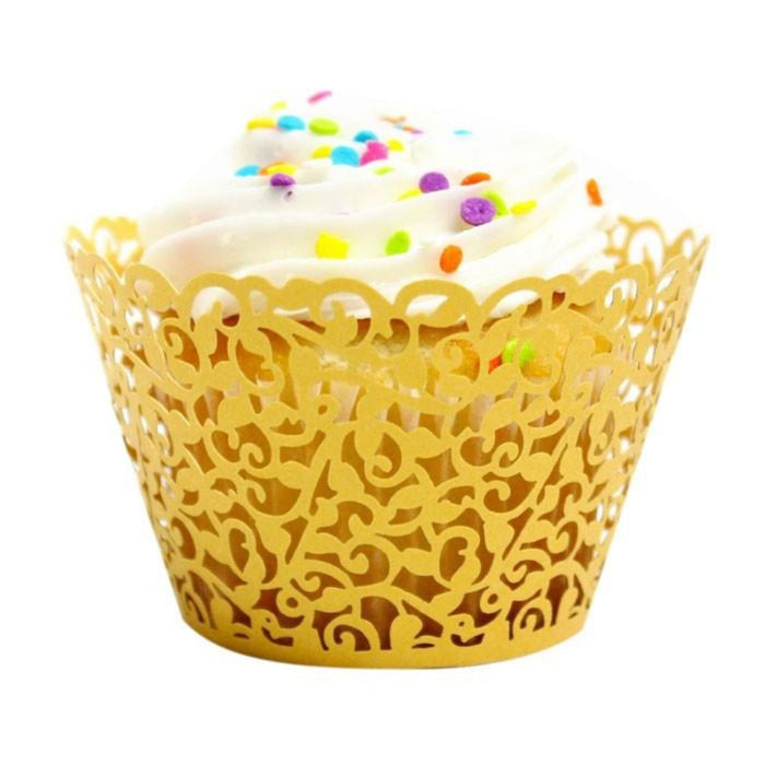 100-piece set of Delicate Vine Laser Cut Cupcake Wrappers: red, purple decorative cupcake wrappers, decorative, ornate style