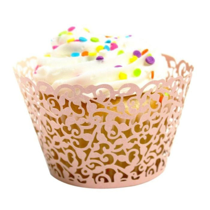 100-piece set of Delicate Vine Laser Cut Cupcake Wrappers: red, purple decorative cupcake wrappers, decorative, ornate style