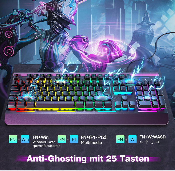 105 Key RGB Gaming Keyboard UK Layout USB Wired Backlit IP32 Anti Ghosting-KB002