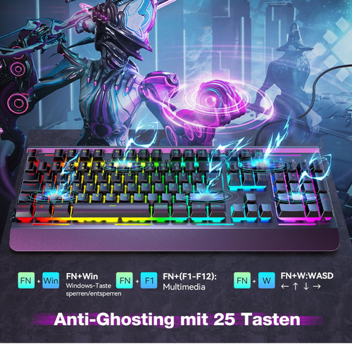 105 Key RGB Gaming Keyboard UK Layout USB Wired Backlit IP32 Anti Ghosting-KB002