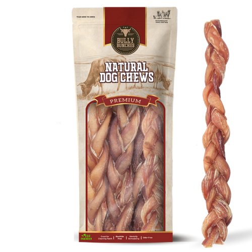 12-inch braided bully stick for dogs - single ingredient, natural, odour-free | Ombrava
