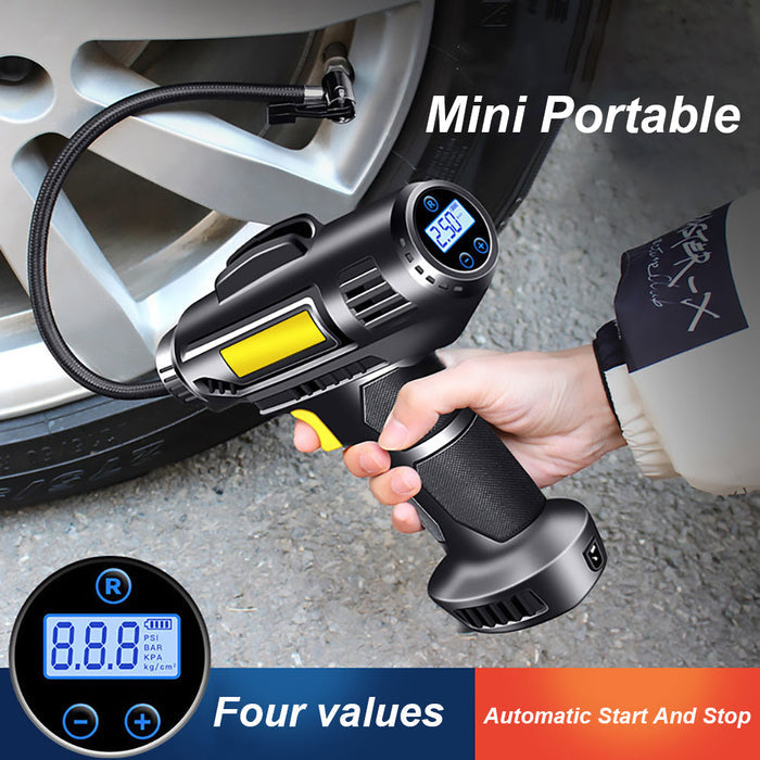 12V Air Compressor Pump with Portable Design and LED Light: black, dark gray handheld air pump/inflator, modern industrial st