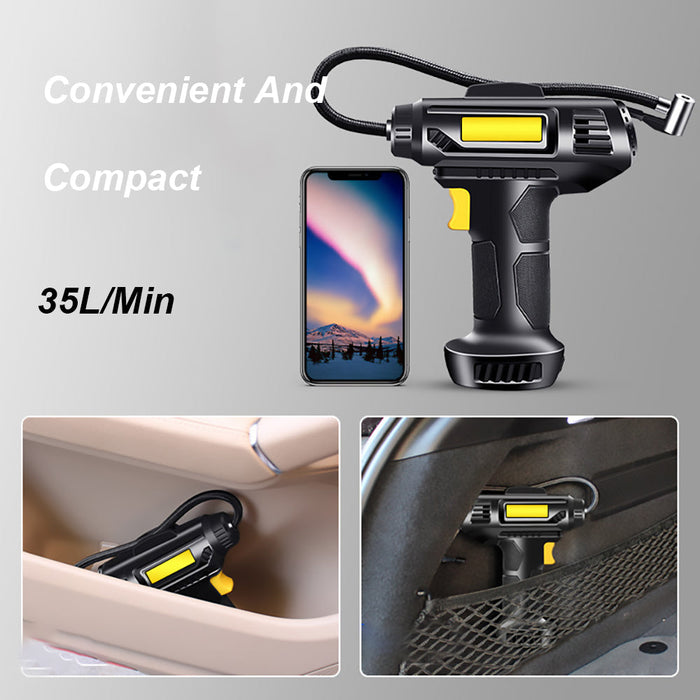 12V Air Compressor Pump with Portable Design and LED Light: black, dark gray handheld air pump/inflator, modern industrial st