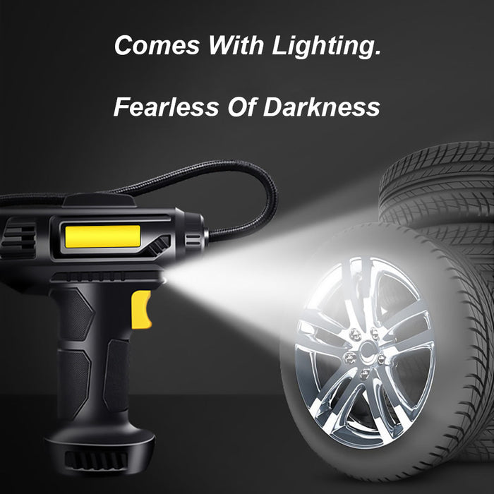12V Air Compressor Pump with Portable Design and LED Light: black, dark gray handheld air pump/inflator, modern industrial st