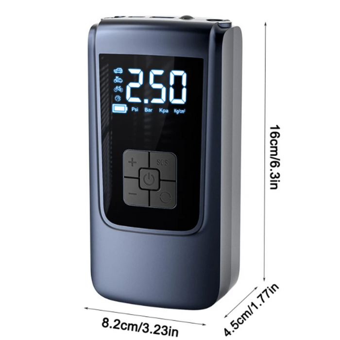 12V Portable Digital Air Compressor: Compact and Wireless: dark gray, black portable electric air pump/inflator, modern minim