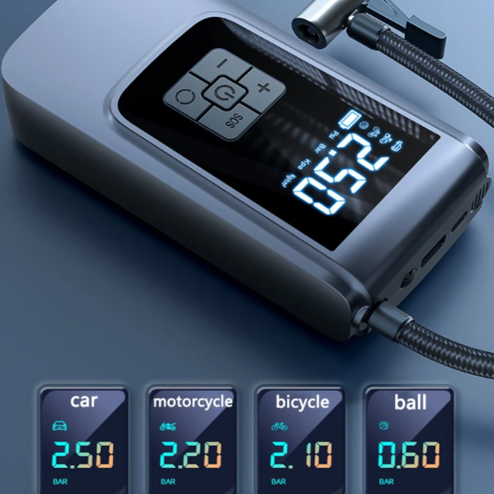 12V Portable Digital Air Compressor: Compact and Wireless: dark gray, black portable electric air pump/inflator, modern minim