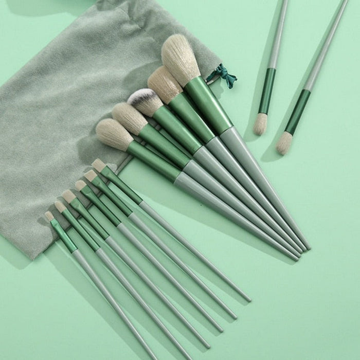 13-Piece Cosmetic Brush Collection: rose gold, silver makeup brush set, minimal style