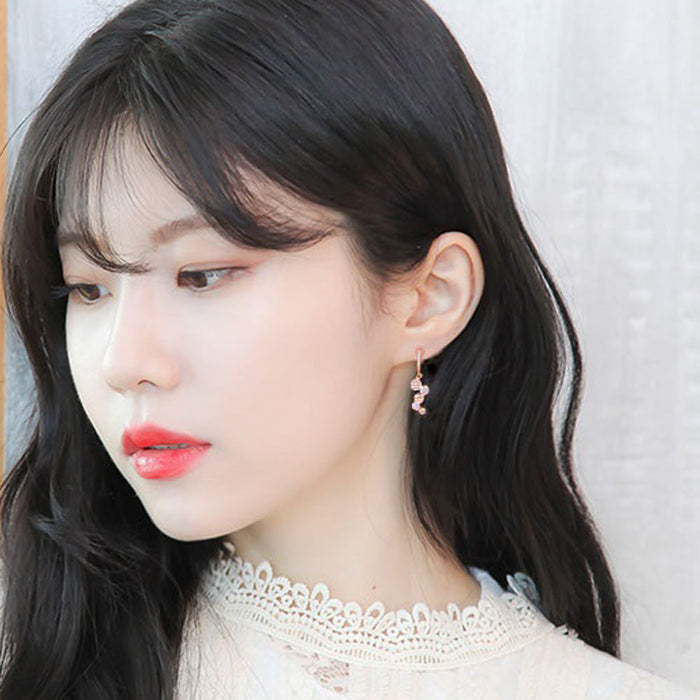 14K Gold Pin Rose Gold Crystal Fion Circle Coin Earrings: rose gold, clear/white dangle earring, delicate, glamorous style