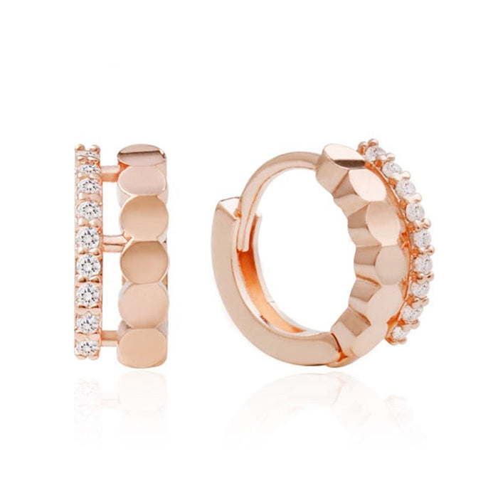 14K Gold Pin Sophia Crystal Small Hoop Earrings: rose gold, clear/white pair of hoop earrings, minimal glamorous style
