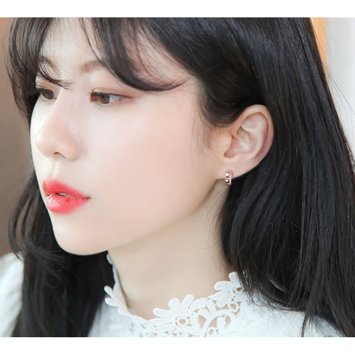 14K Gold Pin Sophia Crystal Small Hoop Earrings: rose gold, clear/white pair of hoop earrings, minimal glamorous style
