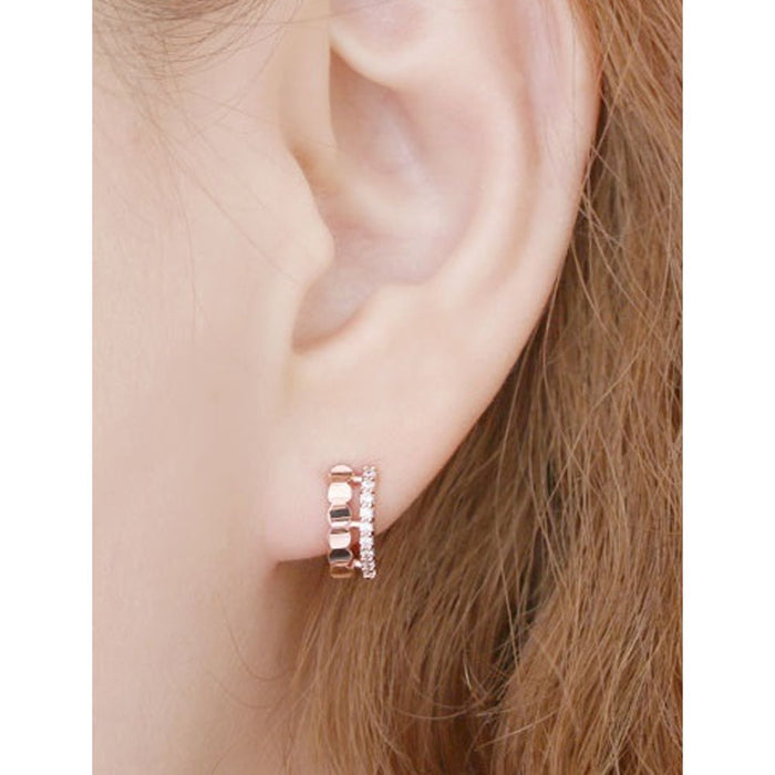 14K Gold Pin Sophia Crystal Small Hoop Earrings: rose gold, clear/white pair of hoop earrings, minimal glamorous style