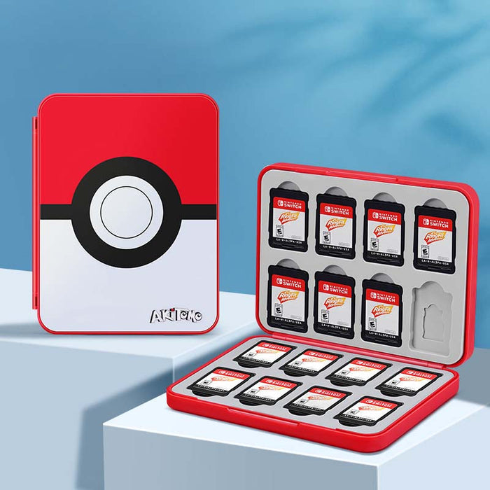 16-Slot Switch Game Case Holder: red, white Poké Ball-inspired design, cartoon gaming-themed style