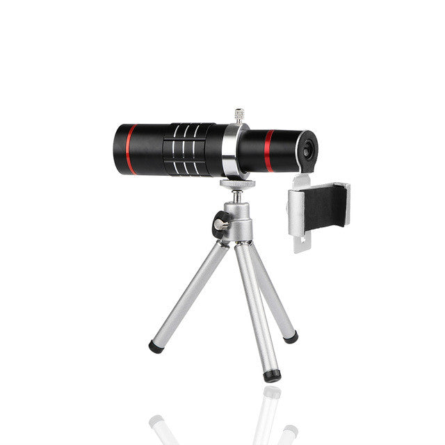18X Zoom Smartphone Camera Lens with Tripod Clip For iPhones, Samsungs, Pixels, LG, and Oneplus: black, silver clip-on smartp