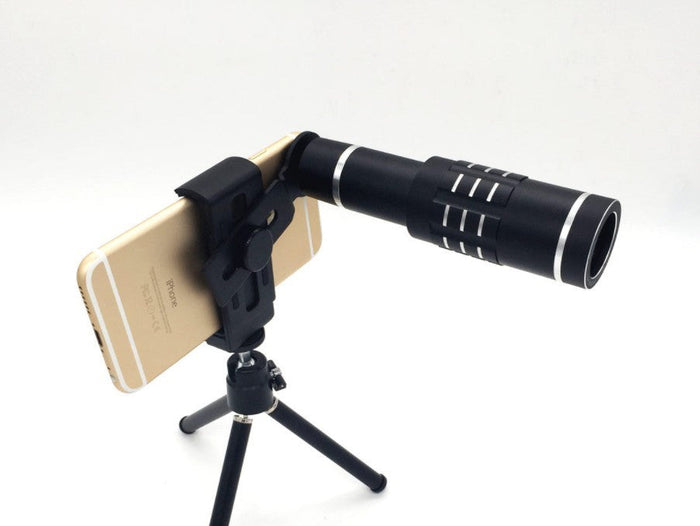 18X Zoom Smartphone Camera Lens with Tripod Clip For iPhones, Samsungs, Pixels, LG, and Oneplus: black, silver clip-on smartp