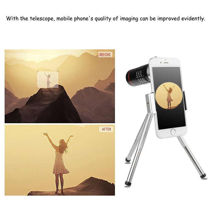 18X Zoom Smartphone Camera Lens with Tripod Clip For iPhones, Samsungs, Pixels, LG, and Oneplus: black, silver clip-on smartp