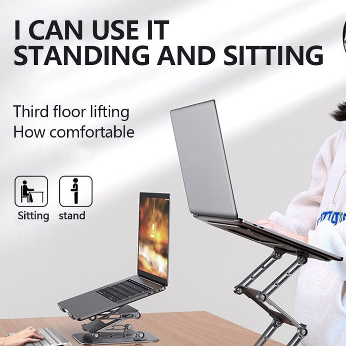 2-in-1 Adjustable Stand for Notebooks and Phones: gray, black adjustable laptop stand with lower phone holder, minimal modern
