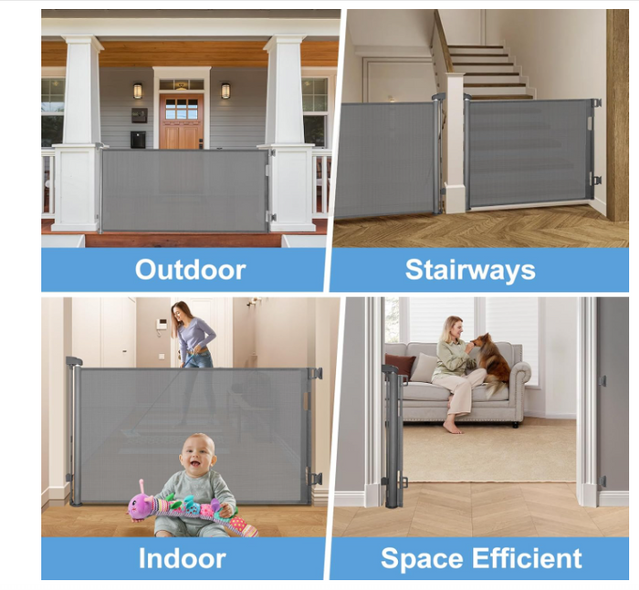 2 pcs Retractable Mesh Safety Baby Gate 86cm Tall, Expands to 140cm Wide-44
