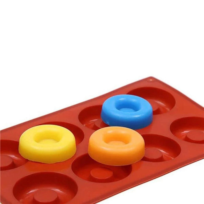 2-Piece Set of Silicone Donut Baking Molds: red, green donuts, colorful decorative food presentation style