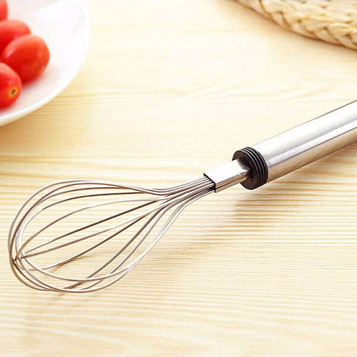 2-Piece Set of Versatile Stainless Steel Egg Beaters: silver, black handheld kitchen whisk, minimal style