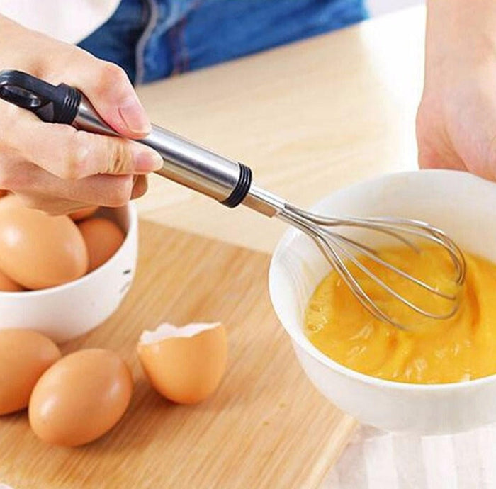 2-Piece Set of Versatile Stainless Steel Egg Beaters: silver, black handheld kitchen whisk, minimal style