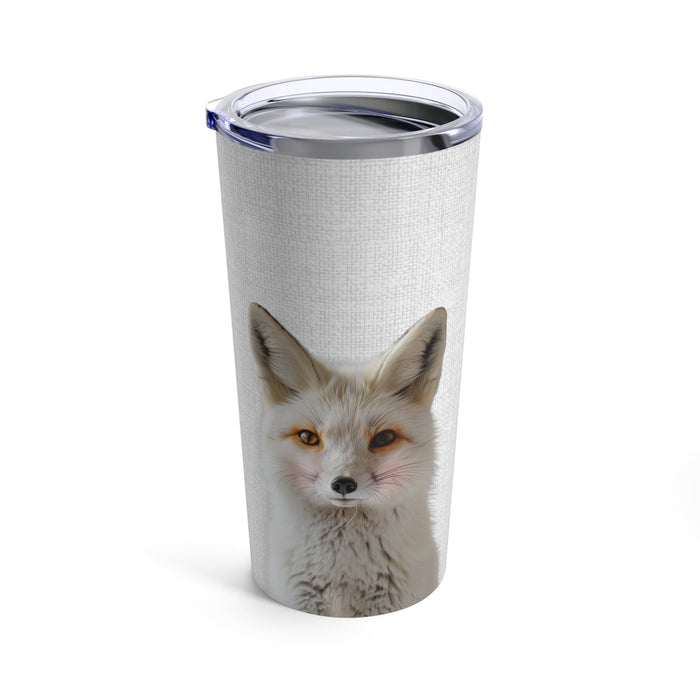 20oz Tumbler with a Fox Design in Blush Color: white, silver fox, realistic animal print style
