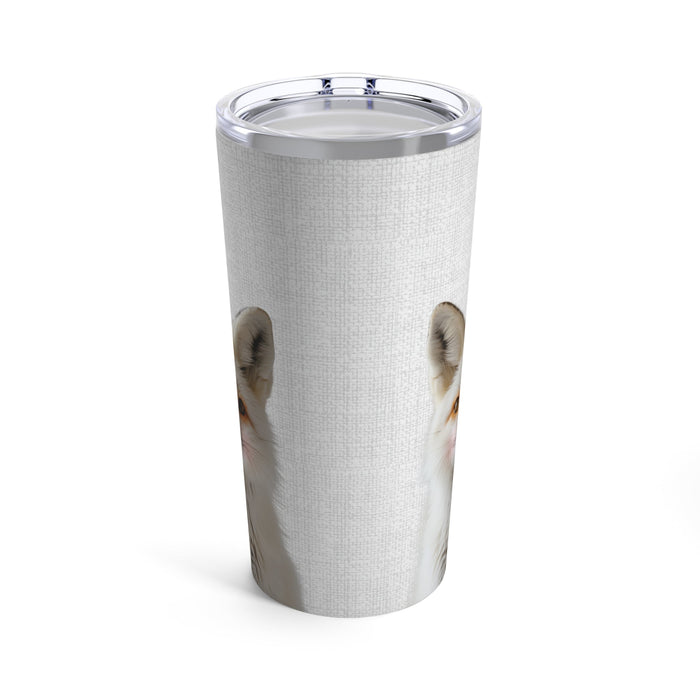 20oz Tumbler with a Fox Design in Blush Color: white, silver fox, realistic animal print style