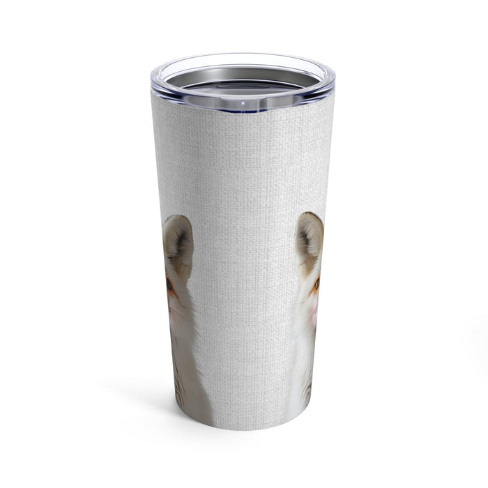 20oz Tumbler with a Fox Design in Blush Color: white, silver fox, realistic animal print style
