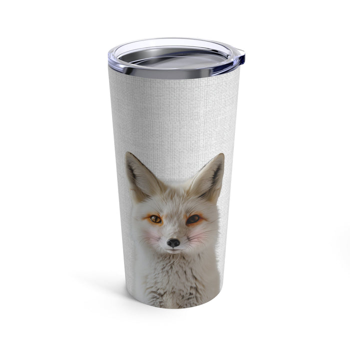 20oz Tumbler with a Fox Design in Blush Color: white, silver fox, realistic animal print style