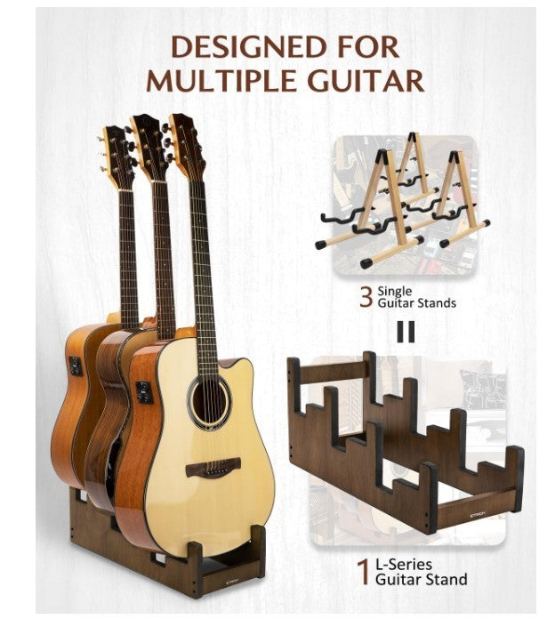 3 Guitar Stand Wooden Rack Multi Holder Acoustic Electric Bass-301