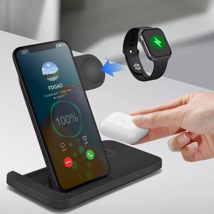 3-in-1 Mobile Phone Charging Station: The Ultimate Ninja Dragon: black, white wireless charging dock/stand, minimal modern te