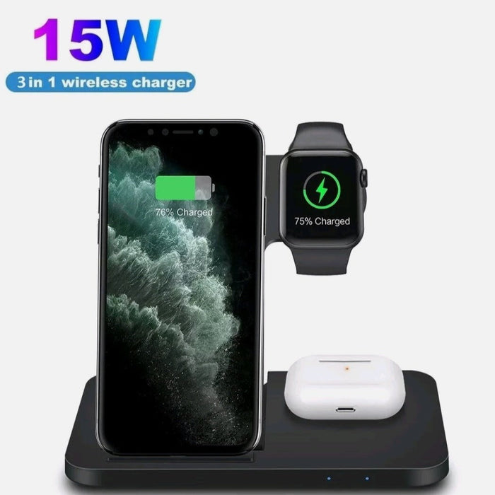 3-in-1 Mobile Phone Charging Station: The Ultimate Ninja Dragon: black, white wireless charging dock/stand, minimal modern te