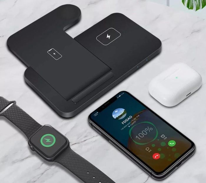 3-in-1 Mobile Phone Charging Station: The Ultimate Ninja Dragon: black, white wireless charging dock/stand, minimal modern te