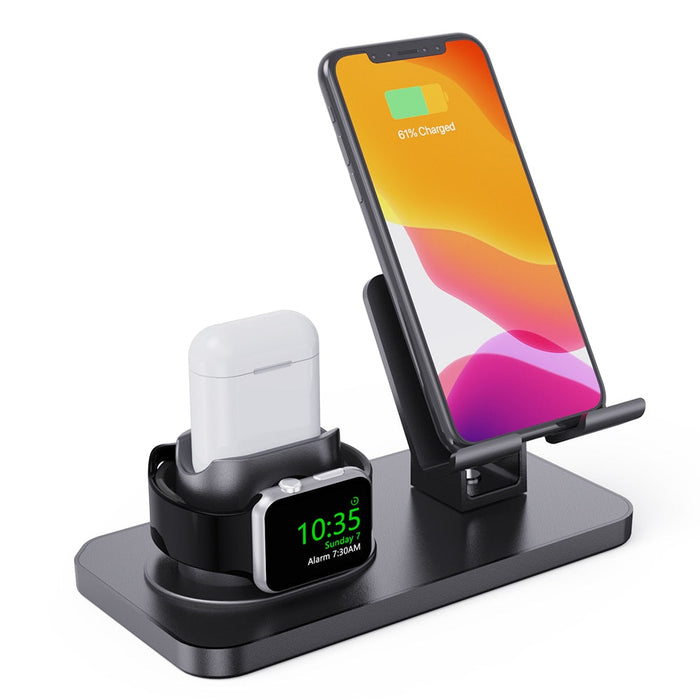 3-in-1 Portable Charging Hub with Dragon Design: black, dark gray multi-device charging dock/stand, minimal modern style