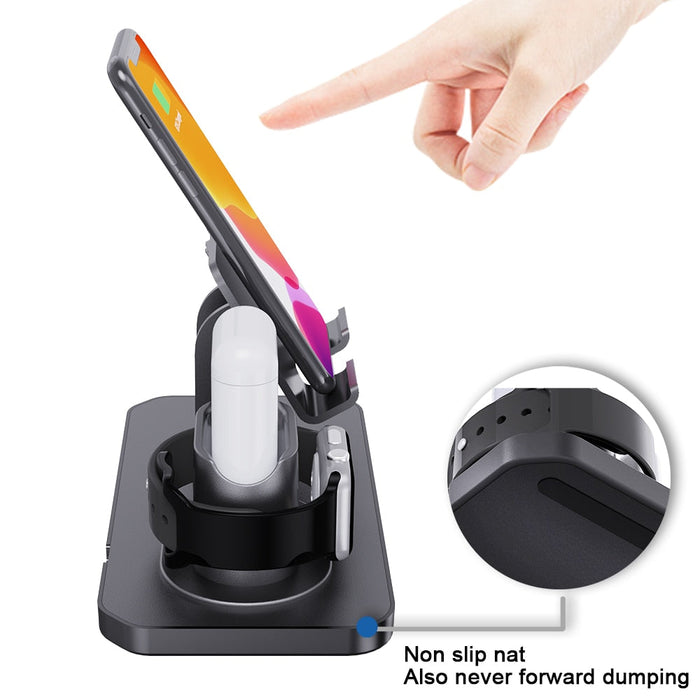 3-in-1 Portable Charging Hub with Dragon Design: black, dark gray multi-device charging dock/stand, minimal modern style
