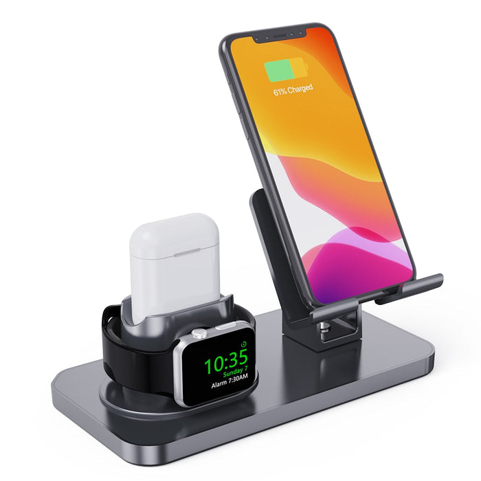 3-in-1 Portable Charging Hub with Dragon Design: black, dark gray multi-device charging dock/stand, minimal modern style