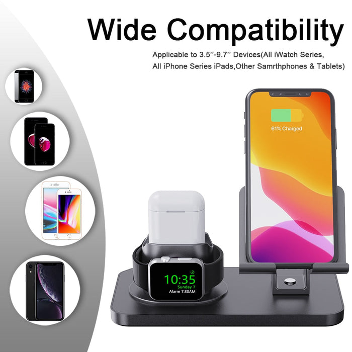 3-in-1 Portable Charging Hub with Dragon Design: black, dark gray multi-device charging dock/stand, minimal modern style