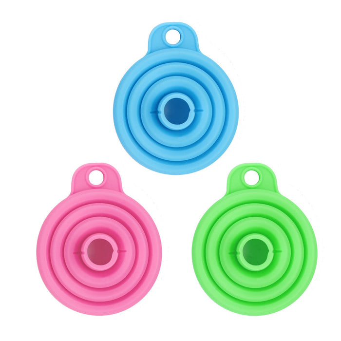 3 inch Wide Foldable Silicone Funnel Set with 9 Pieces: teal, pink collapsible silicone funnel, minimal style