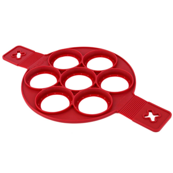 3-Piece Set of Silicone Non-Stick Pancake and Egg Molds: red round multi-cavity mold or holder, minimal style