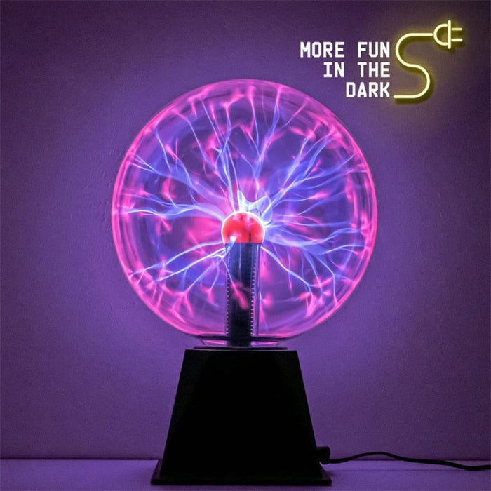 3" Plasma Ball with Glass Enclosure Creates Magical Atmosphere: black, purple plasma ball lamp, novelty science-themed style