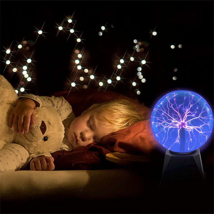 3" Plasma Ball with Glass Enclosure Creates Magical Atmosphere: black, purple plasma ball lamp, novelty science-themed style
