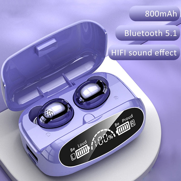 32MAX Dragon Touch Bluetooth Earbuds: purple, white wireless earbuds with charging cases, modern futuristic style