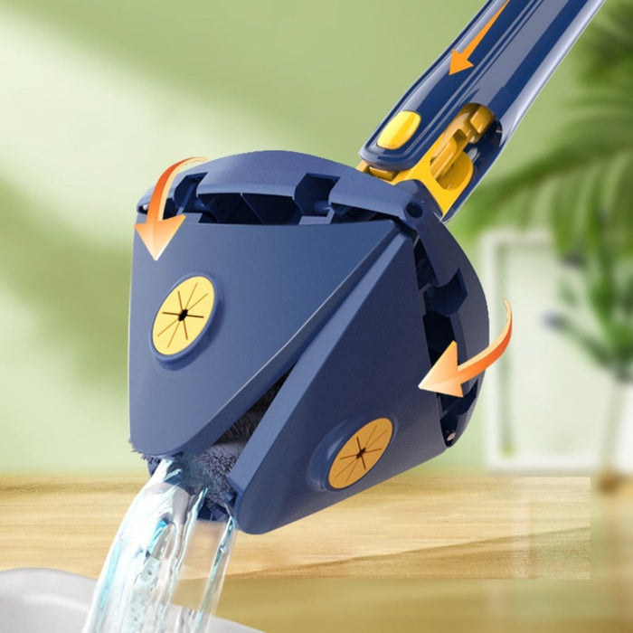 360 Self-Draining Cleaning Mop (3-pack): dark navy blue, orange floor cleaning mop head, modern functional style