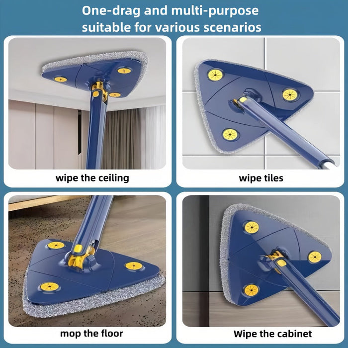 360 Self-Draining Cleaning Mop (3-pack): dark navy blue, orange floor cleaning mop head, modern functional style