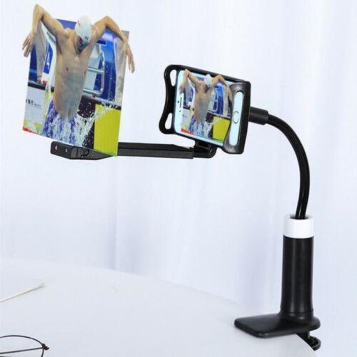 3D Mobile Phone Projection Magnifier, 12" Display with Stand: black, silver/gray flexible gooseneck phone holder stand, minim