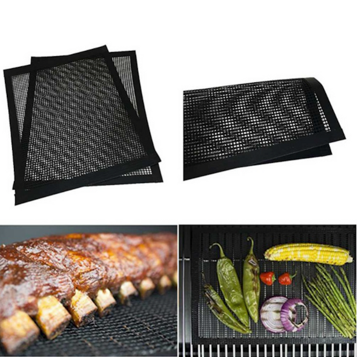 4 Pack of Durable Non-Stick BBQ Grill Mesh, Reusable: black grill mat set, minimal style
