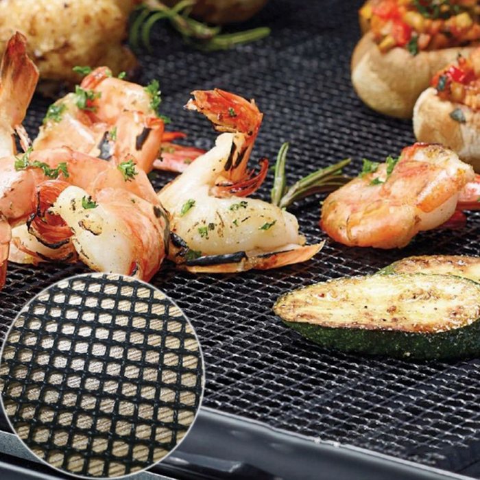 4 Pack of Durable Non-Stick BBQ Grill Mesh, Reusable: black grill mat set, minimal style